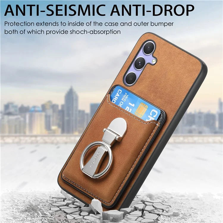 B4 For Samsung Galaxy A54 5G Case Skin-Touch Texture Caseneo Ring Holder Kickstand Anti-Drop Cover with Card Holder