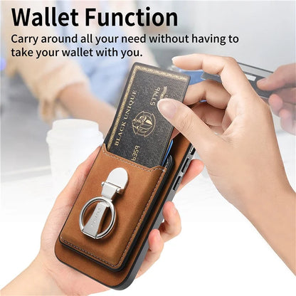 B4 For Samsung Galaxy A54 5G Case Skin-Touch Texture Caseneo Ring Holder Kickstand Anti-Drop Cover with Card Holder