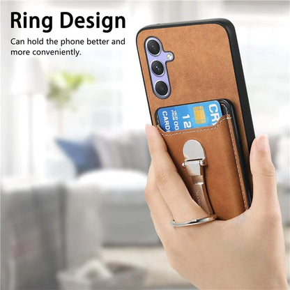B4 For Samsung Galaxy A54 5G Case Skin-Touch Texture Caseneo Ring Holder Kickstand Anti-Drop Cover with Card Holder