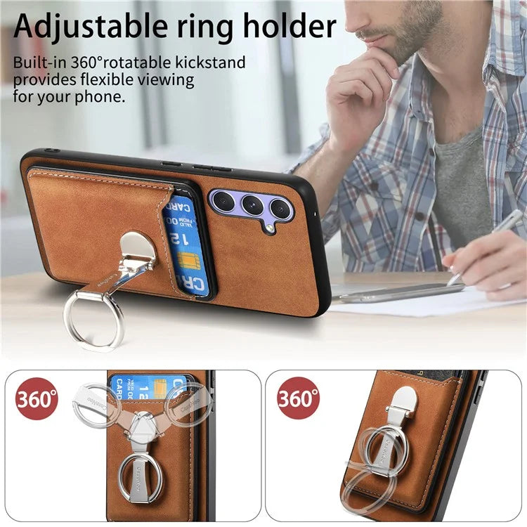 B4 For Samsung Galaxy A54 5G Case Skin-Touch Texture Caseneo Ring Holder Kickstand Anti-Drop Cover with Card Holder