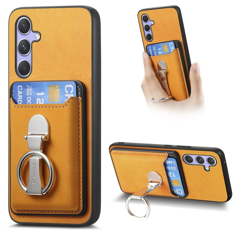 B4 For Samsung Galaxy A54 5G Case Skin-Touch Texture Caseneo Ring Holder Kickstand Anti-Drop Cover with Card Holder