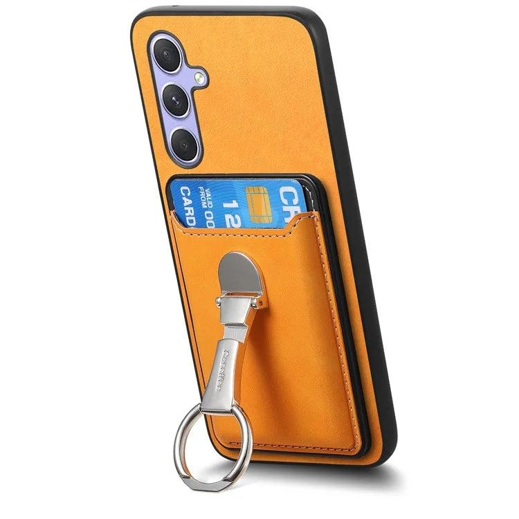 B4 For Samsung Galaxy A54 5G Case Skin-Touch Texture Caseneo Ring Holder Kickstand Anti-Drop Cover with Card Holder