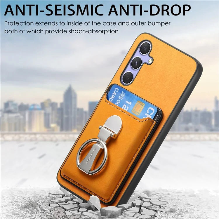 B4 For Samsung Galaxy A54 5G Case Skin-Touch Texture Caseneo Ring Holder Kickstand Anti-Drop Cover with Card Holder