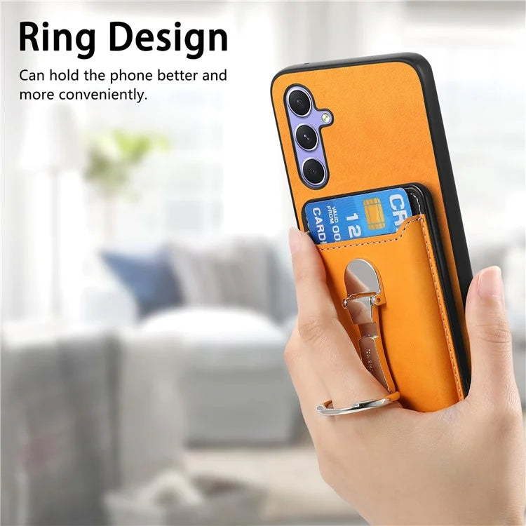 B4 For Samsung Galaxy A54 5G Case Skin-Touch Texture Caseneo Ring Holder Kickstand Anti-Drop Cover with Card Holder