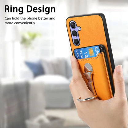 B4 For Samsung Galaxy A54 5G Case Skin-Touch Texture Caseneo Ring Holder Kickstand Anti-Drop Cover with Card Holder