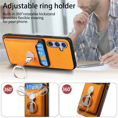 B4 For Samsung Galaxy A54 5G Case Skin-Touch Texture Caseneo Ring Holder Kickstand Anti-Drop Cover with Card Holder