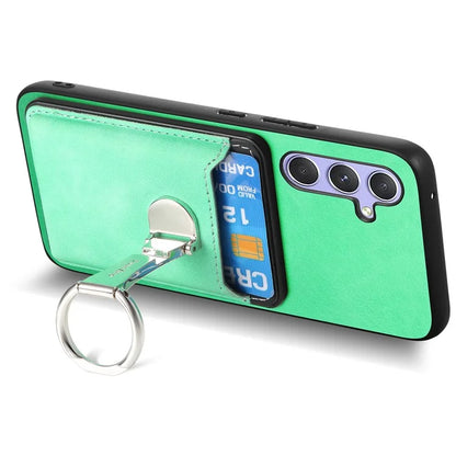 B4 For Samsung Galaxy A54 5G Case Skin-Touch Texture Caseneo Ring Holder Kickstand Anti-Drop Cover with Card Holder