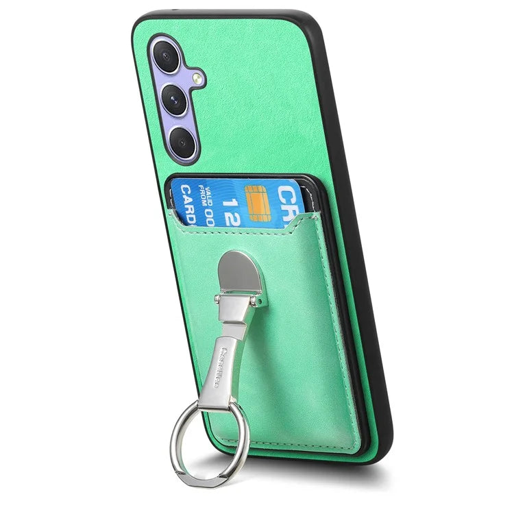 B4 For Samsung Galaxy A54 5G Case Skin-Touch Texture Caseneo Ring Holder Kickstand Anti-Drop Cover with Card Holder