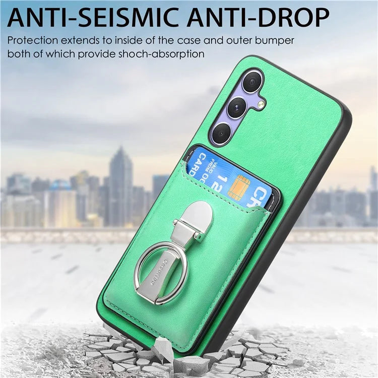 B4 For Samsung Galaxy A54 5G Case Skin-Touch Texture Caseneo Ring Holder Kickstand Anti-Drop Cover with Card Holder