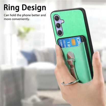 B4 For Samsung Galaxy A54 5G Case Skin-Touch Texture Caseneo Ring Holder Kickstand Anti-Drop Cover with Card Holder