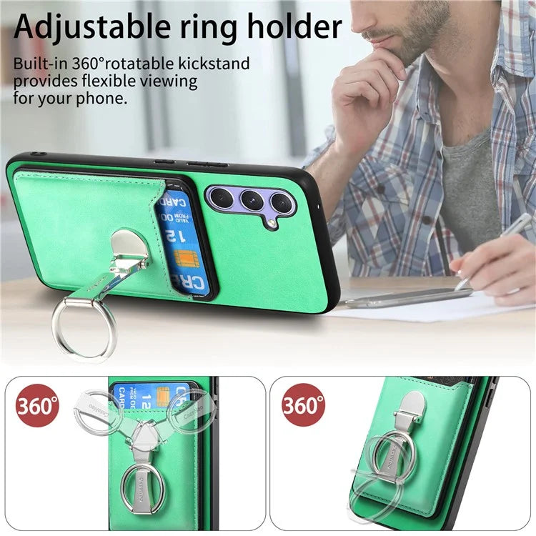 B4 For Samsung Galaxy A54 5G Case Skin-Touch Texture Caseneo Ring Holder Kickstand Anti-Drop Cover with Card Holder