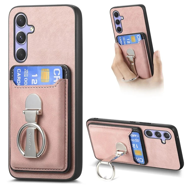 B4 For Samsung Galaxy A54 5G Case Skin-Touch Texture Caseneo Ring Holder Kickstand Anti-Drop Cover with Card Holder