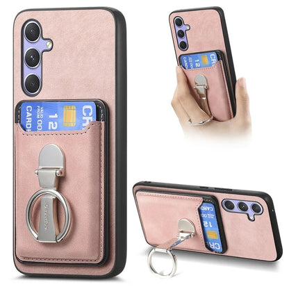 B4 For Samsung Galaxy A54 5G Case Skin-Touch Texture Caseneo Ring Holder Kickstand Anti-Drop Cover with Card Holder