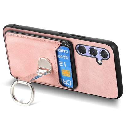 B4 For Samsung Galaxy A54 5G Case Skin-Touch Texture Caseneo Ring Holder Kickstand Anti-Drop Cover with Card Holder