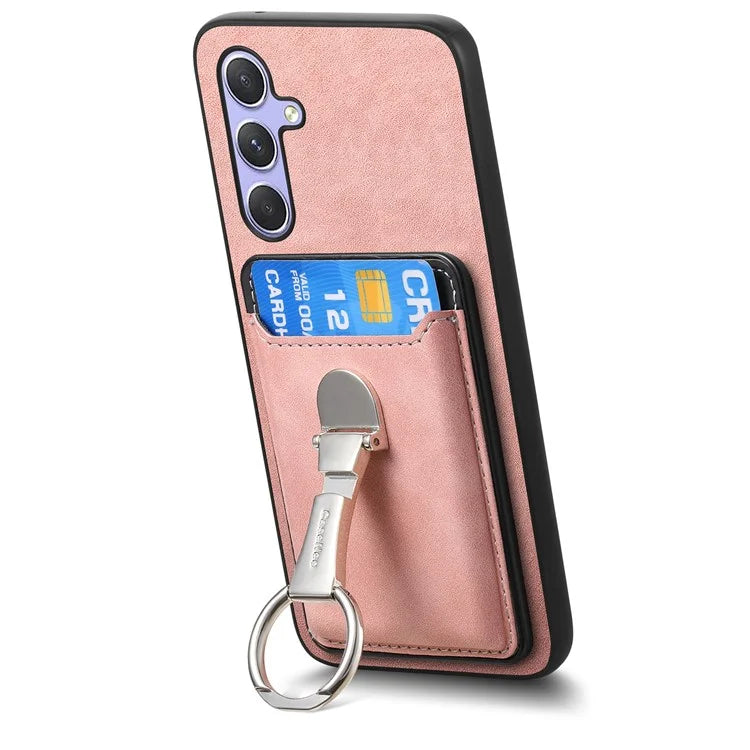 B4 For Samsung Galaxy A54 5G Case Skin-Touch Texture Caseneo Ring Holder Kickstand Anti-Drop Cover with Card Holder