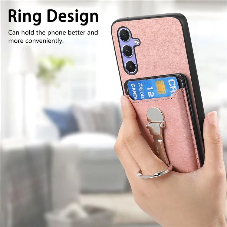 B4 For Samsung Galaxy A54 5G Case Skin-Touch Texture Caseneo Ring Holder Kickstand Anti-Drop Cover with Card Holder