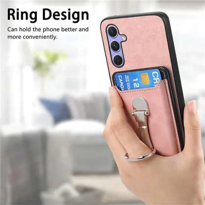 B4 For Samsung Galaxy A54 5G Case Skin-Touch Texture Caseneo Ring Holder Kickstand Anti-Drop Cover with Card Holder
