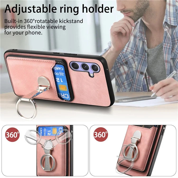 B4 For Samsung Galaxy A54 5G Case Skin-Touch Texture Caseneo Ring Holder Kickstand Anti-Drop Cover with Card Holder