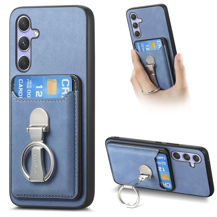 B4 For Samsung Galaxy A54 5G Case Skin-Touch Texture Caseneo Ring Holder Kickstand Anti-Drop Cover with Card Holder