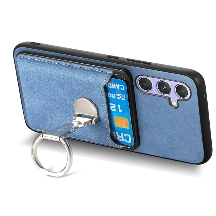 B4 For Samsung Galaxy A54 5G Case Skin-Touch Texture Caseneo Ring Holder Kickstand Anti-Drop Cover with Card Holder