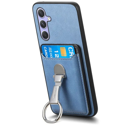 B4 For Samsung Galaxy A54 5G Case Skin-Touch Texture Caseneo Ring Holder Kickstand Anti-Drop Cover with Card Holder