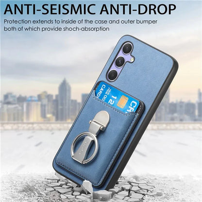 B4 For Samsung Galaxy A54 5G Case Skin-Touch Texture Caseneo Ring Holder Kickstand Anti-Drop Cover with Card Holder