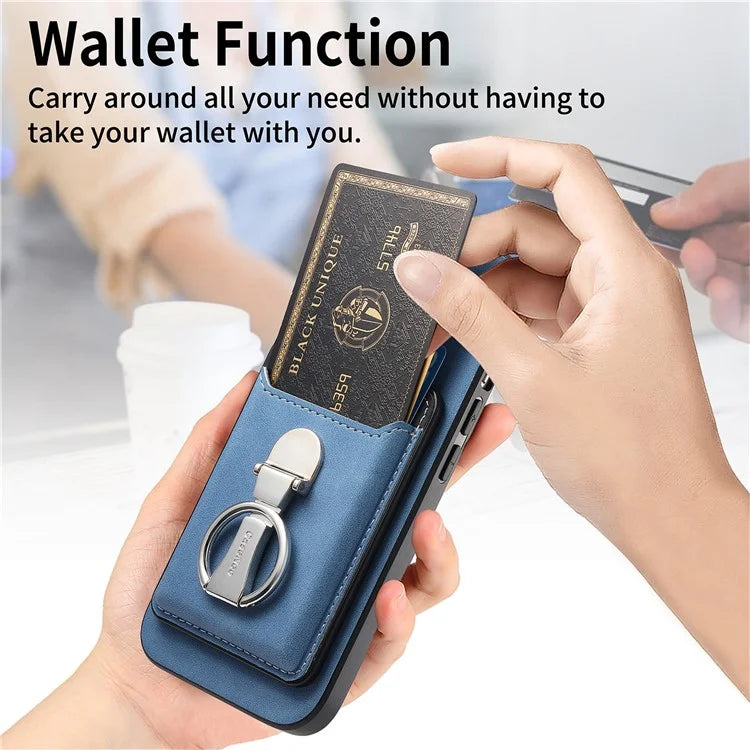 B4 For Samsung Galaxy A54 5G Case Skin-Touch Texture Caseneo Ring Holder Kickstand Anti-Drop Cover with Card Holder