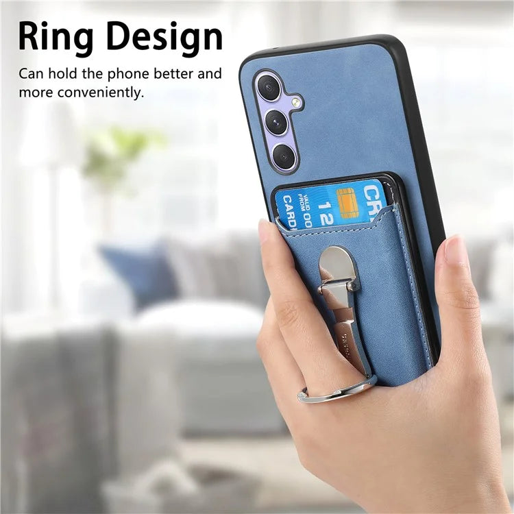 B4 For Samsung Galaxy A54 5G Case Skin-Touch Texture Caseneo Ring Holder Kickstand Anti-Drop Cover with Card Holder