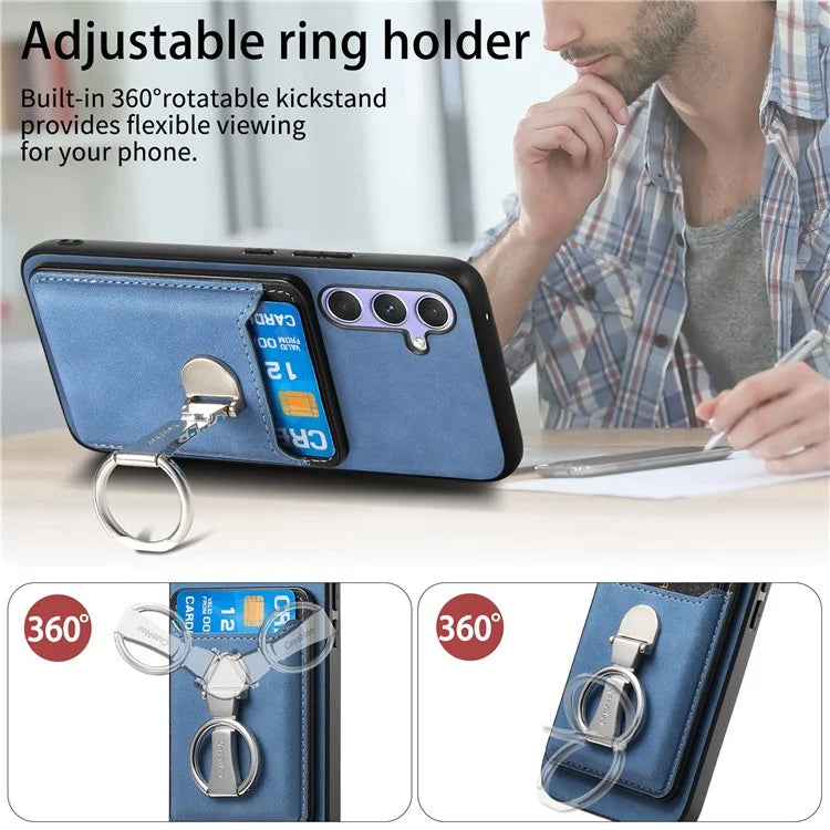 B4 For Samsung Galaxy A54 5G Case Skin-Touch Texture Caseneo Ring Holder Kickstand Anti-Drop Cover with Card Holder
