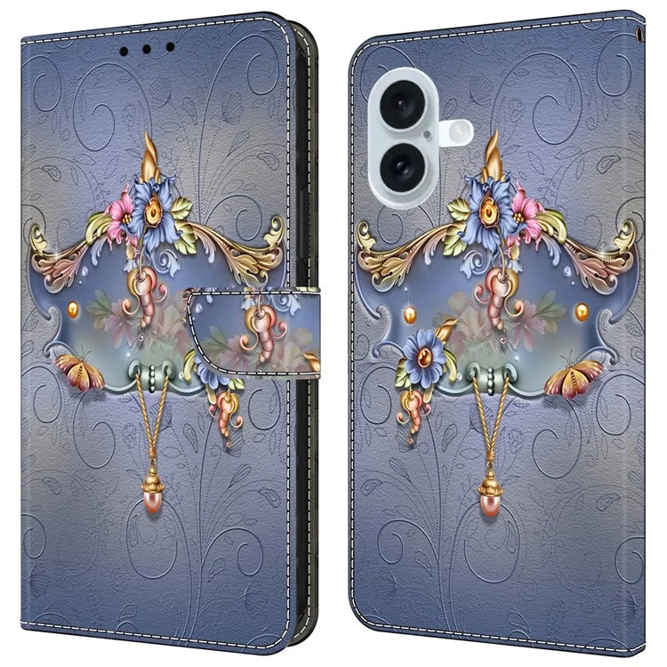 For iPhone 16 Case PU Leather Wallet Phone Cover with Stand