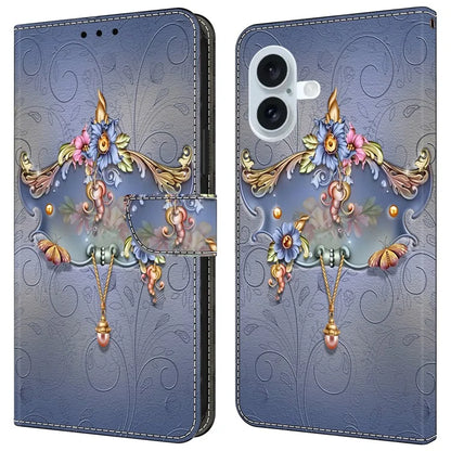 For iPhone 16 Case PU Leather Wallet Phone Cover with Stand