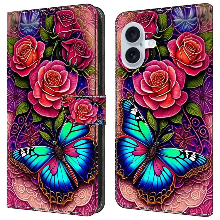 For iPhone 16 Case PU Leather Wallet Phone Cover with Stand