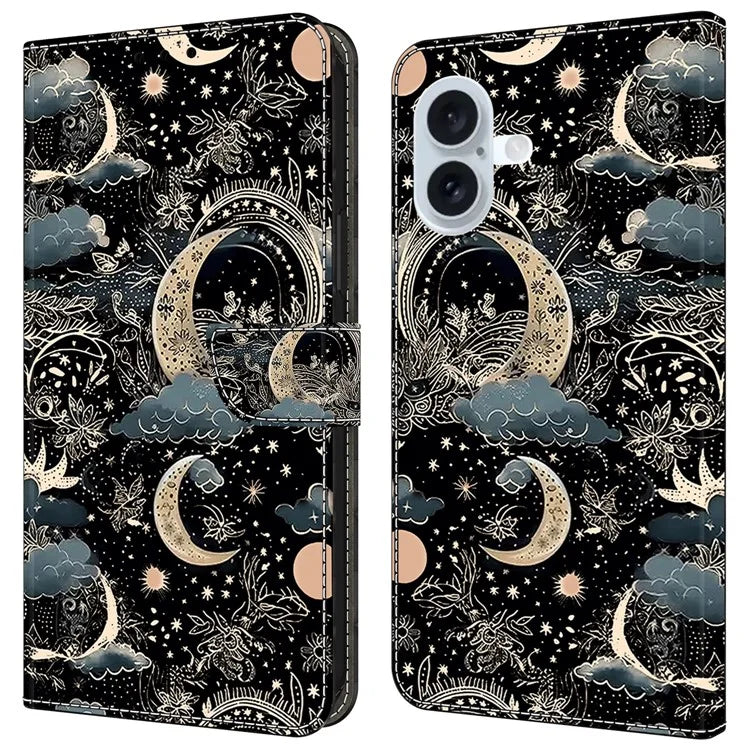 For iPhone 16 Case PU Leather Wallet Phone Cover with Stand