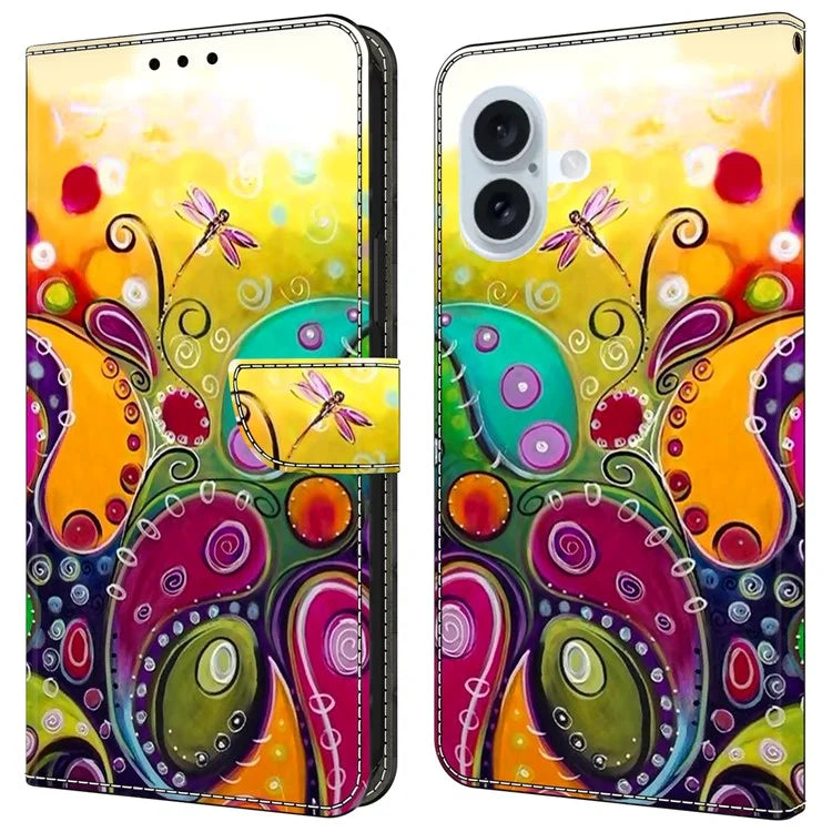 For iPhone 16 Case PU Leather Wallet Phone Cover with Stand
