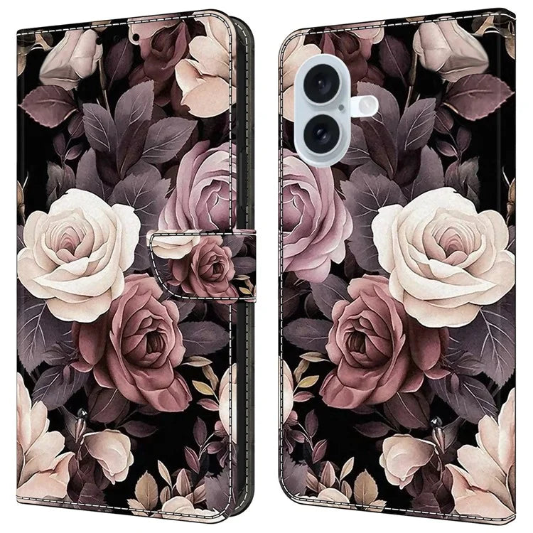 For iPhone 16 Case PU Leather Wallet Phone Cover with Stand