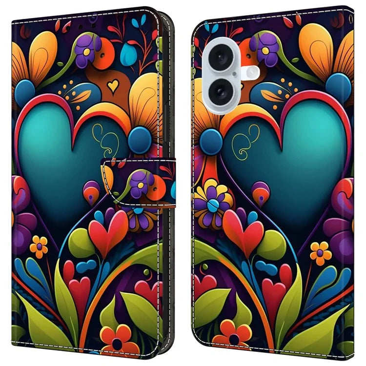 For iPhone 16 Plus Case PU Leather Wallet Flip Cover with Standing Function