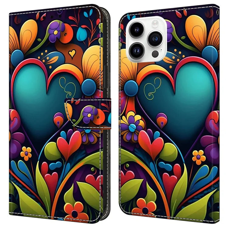 For iPhone 16 Pro Case PU Leather Wallet Flip Cover with Standing Function