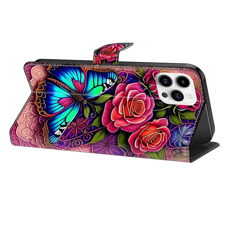 For iPhone 16 Pro Case PU Leather Wallet Flip Cover with Standing Function