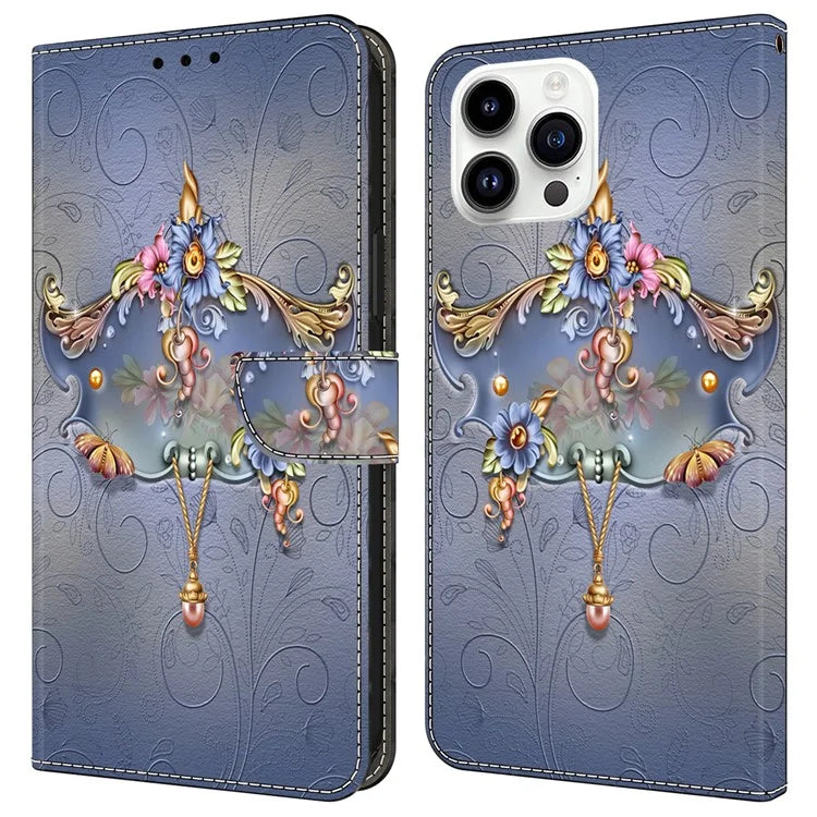 For iPhone 16 Pro Case PU Leather Wallet Flip Cover with Standing Function