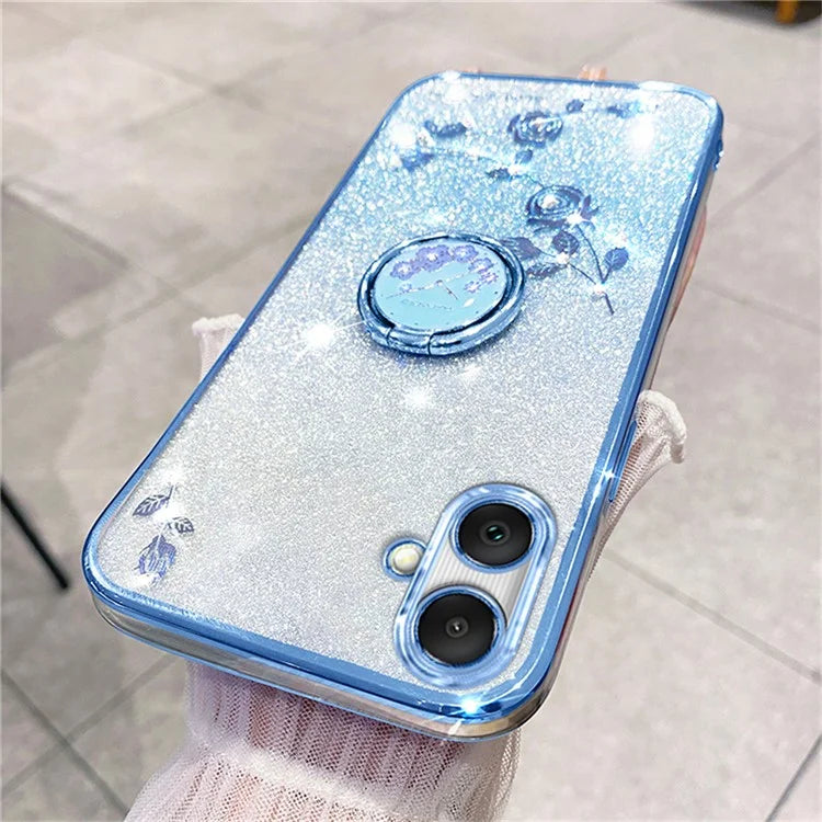 KADEM For Samsung Galaxy A06 Case Ring Kickstand TPU Flowers Phone Cover Gradient Glitter