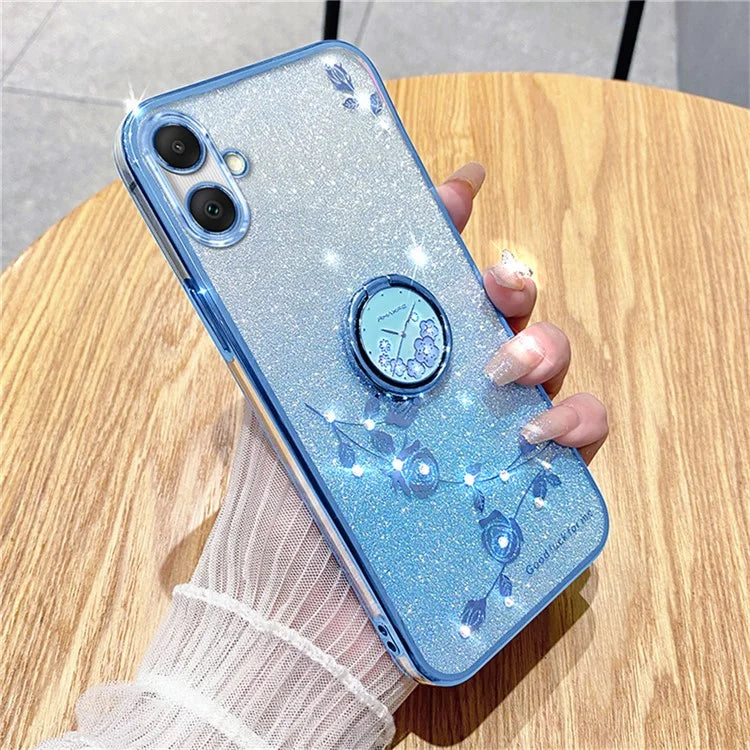 KADEM For Samsung Galaxy A06 Case Ring Kickstand TPU Flowers Phone Cover Gradient Glitter