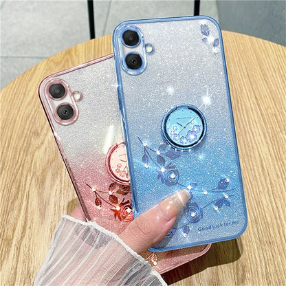 KADEM For Samsung Galaxy A06 Case Ring Kickstand TPU Flowers Phone Cover Gradient Glitter
