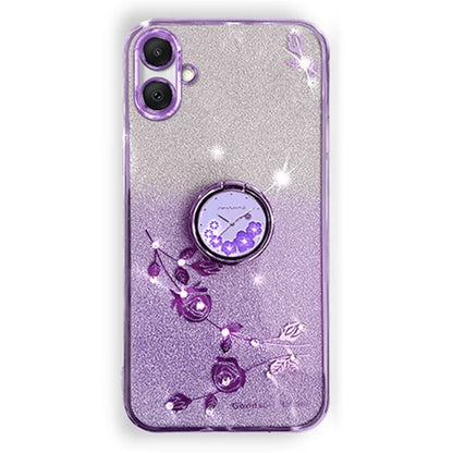 KADEM For Samsung Galaxy A06 Case Ring Kickstand TPU Flowers Phone Cover Gradient Glitter