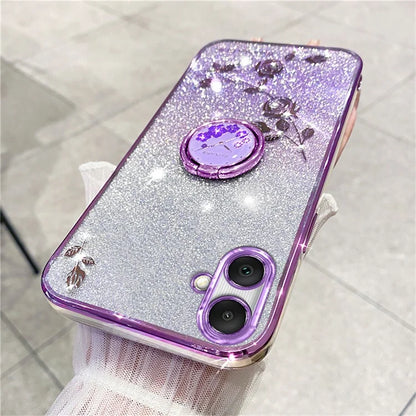 KADEM For Samsung Galaxy A06 Case Ring Kickstand TPU Flowers Phone Cover Gradient Glitter