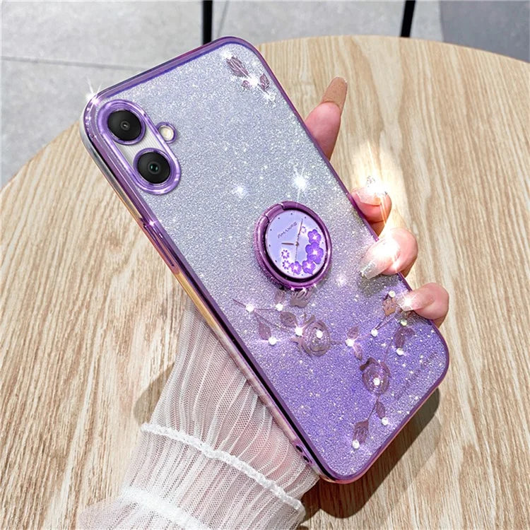 KADEM For Samsung Galaxy A06 Case Ring Kickstand TPU Flowers Phone Cover Gradient Glitter