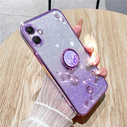 KADEM For Samsung Galaxy A06 Case Ring Kickstand TPU Flowers Phone Cover Gradient Glitter