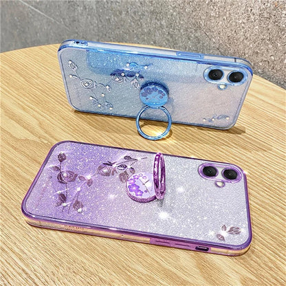 KADEM For Samsung Galaxy A06 Case Ring Kickstand TPU Flowers Phone Cover Gradient Glitter