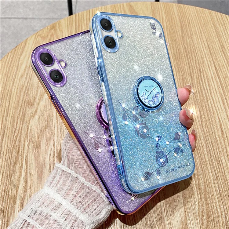 KADEM For Samsung Galaxy A06 Case Ring Kickstand TPU Flowers Phone Cover Gradient Glitter