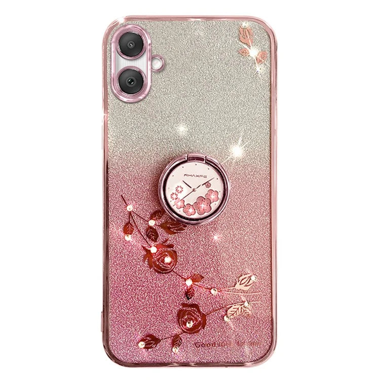KADEM For Samsung Galaxy A06 Case Ring Kickstand TPU Flowers Phone Cover Gradient Glitter
