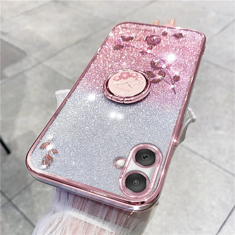 KADEM For Samsung Galaxy A06 Case Ring Kickstand TPU Flowers Phone Cover Gradient Glitter